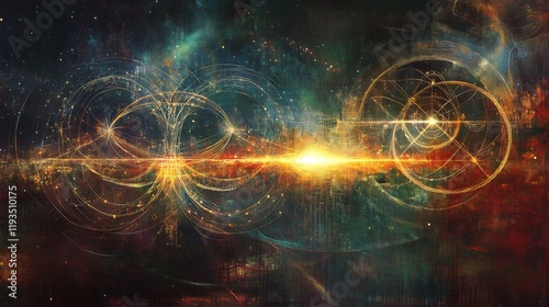 Depiction of philosophical light illuminating cosmic diagram representing infinity timelessness photo