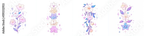Wallpaper Mural Pastel Floral Designs Whimsical Flower Arrangements with Stars Perfect for Spring or Summer Projects Torontodigital.ca