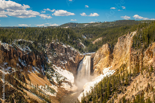 Lower falls of the Yellowstone River in early spring, Yellowstone National Park. photo