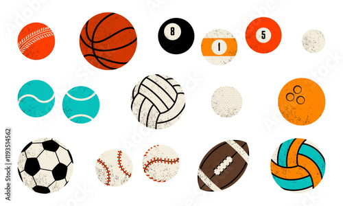 Set of balls for different sports and recreational activities. Vector illustrations for sports-themed designs.