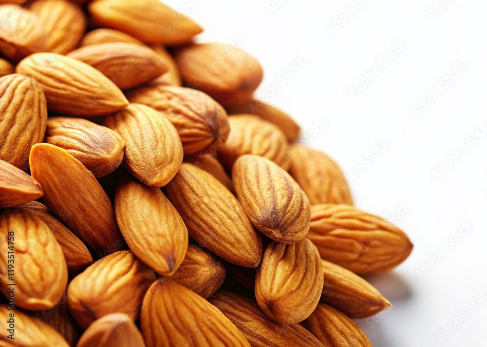 Fototapeta premium High-Resolution Image of Fresh Whole Almonds Isolated on White Background - Perfect for Food Blogs and Packaging