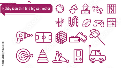 Hobby icon thin line big set vector