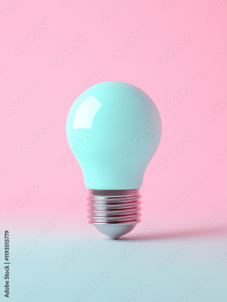 A stylized light bulb in a pastel blue shade on a pink backdrop. A stylized light bulb in a pastel blue shade on a pink backdrop.