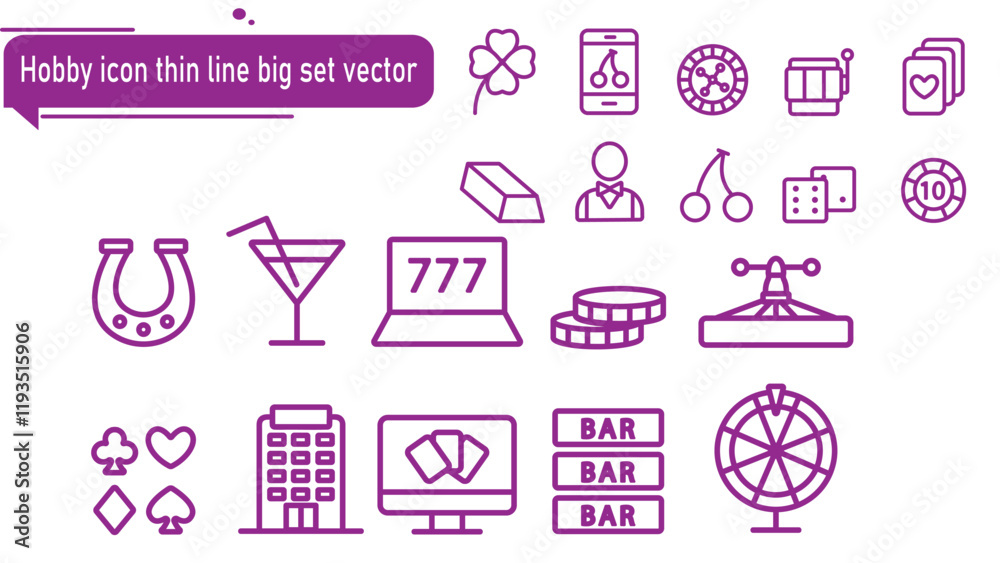 Hobby icon thin line big set vector Hobby icon thin line big set vector