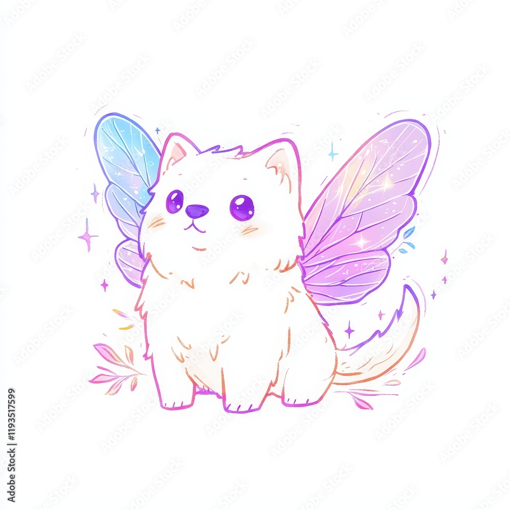 Adorable Fairy Puppy with Pastel Wings Magical Fantasy Illustration Cute Cartoon Dog