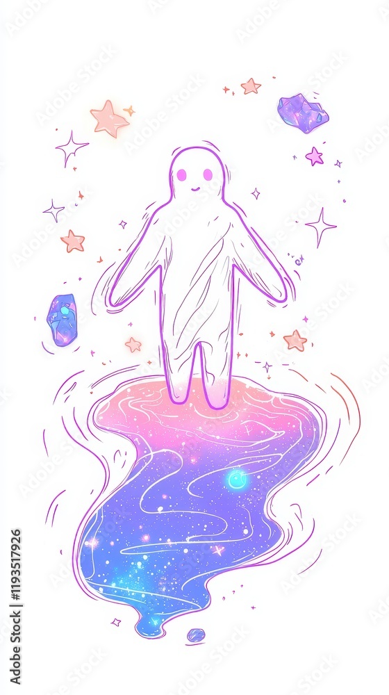 Mystical Creature Standing on a Galaxy Puddle Pastel Colors Fantasy Art Whimsical Illustration Mystical Creature Standing on a Galaxy Puddle Pastel Colors Fantasy Art Whimsical Illustration