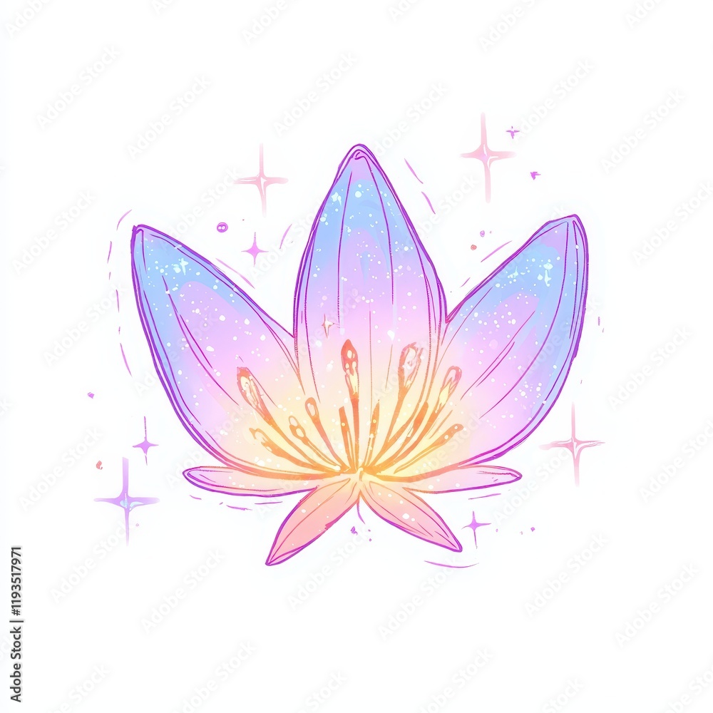 Naklejka premium Pastel Rainbow Flower Bloom Magical Fairy Flower Whimsical Floral Illustration Dreamy Botanical Art