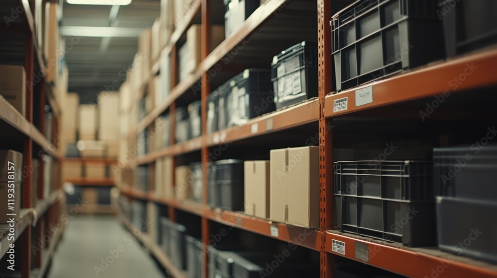 Organized Warehouse Storage Rows Filled With Cardboard Boxes And Bins Organized Warehouse Storage Rows Filled With Cardboard Boxes And Bins