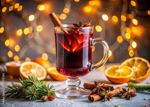 Hot Mulled Wine with Spices: Top View Long Exposure Stock Photo photo