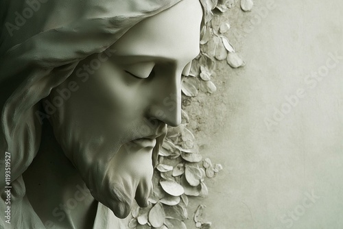 Marble statue of Jesus Christ with floral detail