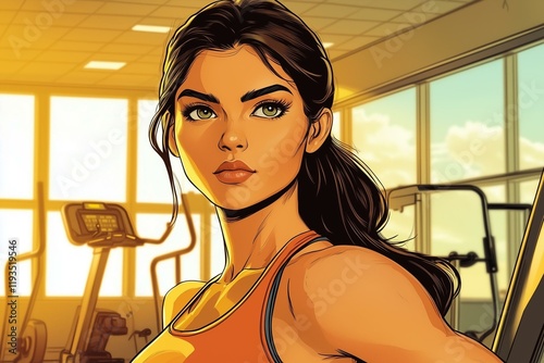 Athletic woman in a gym setting with bright lighting