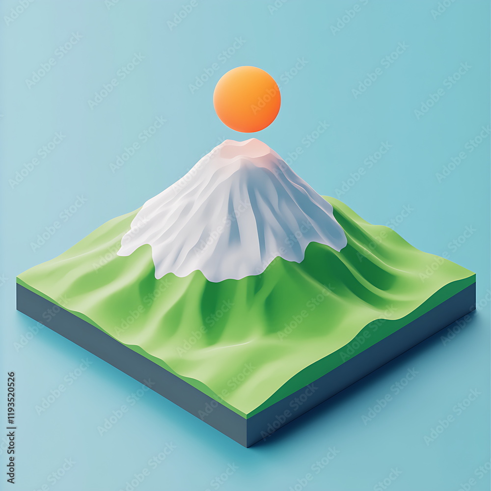 3D cartoon simple mountain landscape icon 3D cartoon simple mountain landscape icon