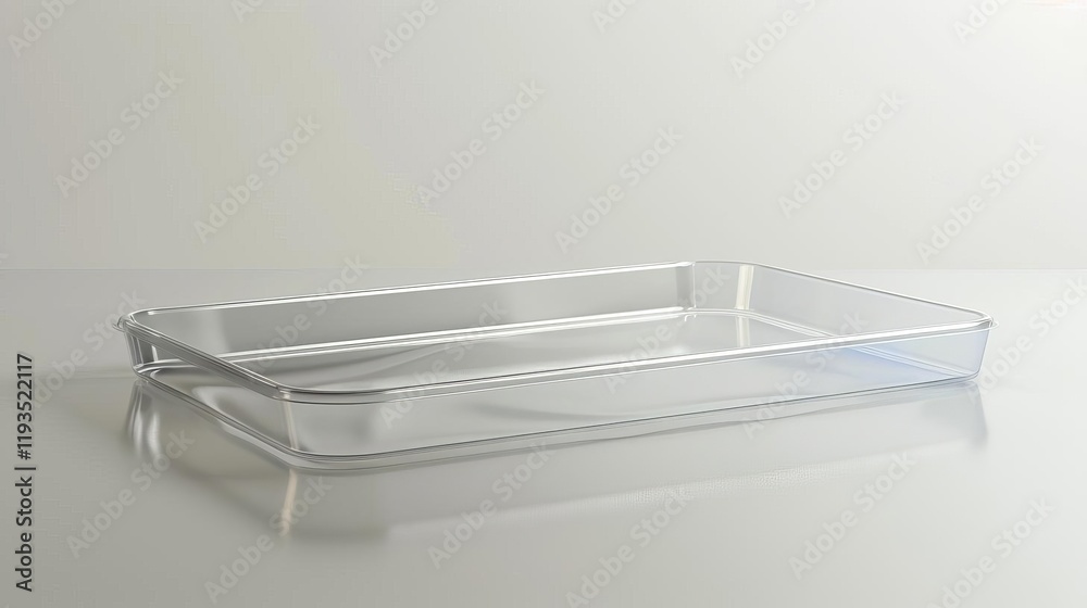 A clear rectangular baking dish on a smooth surface, ideal for cooking and serving food. A clear rectangular baking dish on a smooth surface, ideal for cooking and serving food.