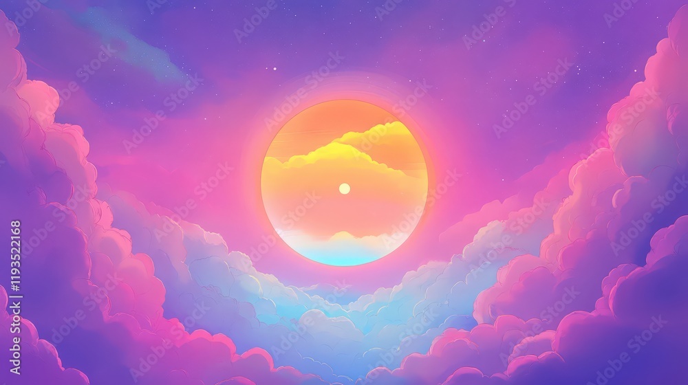 Dreamy celestial sphere with radiant clouds and a gentle gradient sky