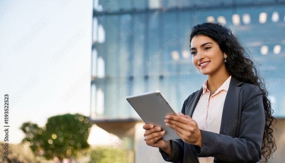 Generated image Banner of young middle eastern Israel businesswoman using tablet pc application for online Generated image Banner of young middle eastern Israel businesswoman using tablet pc application for online