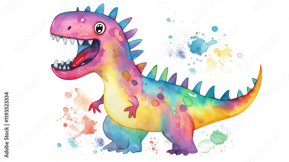 Obraz premium Watercolor png clipart Colorful Dinosaur Standing with Mouth Open on a white background