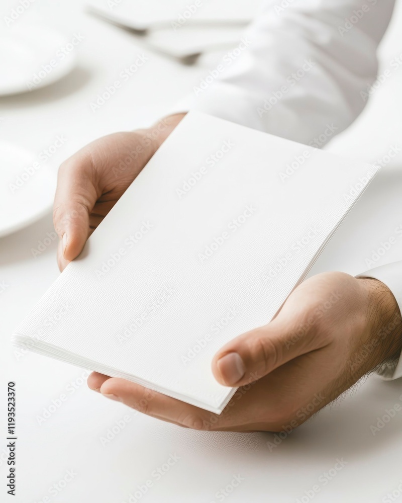 Holding a Blank Notepad Table Setting Business Meeting Office Environment Close-Up View Creative Presentation Holding a Blank Notepad Table Setting Business Meeting Office Environment Close-Up View Creative Presentation