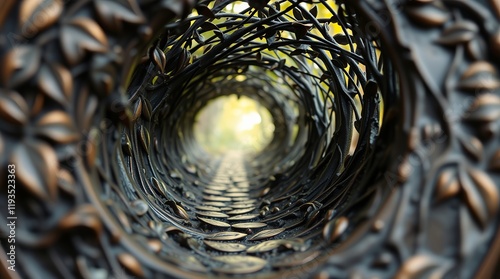 Wallpaper Mural Intricate metal tunnel adorned with leaf-like motifs, leading to a bright opening. Torontodigital.ca