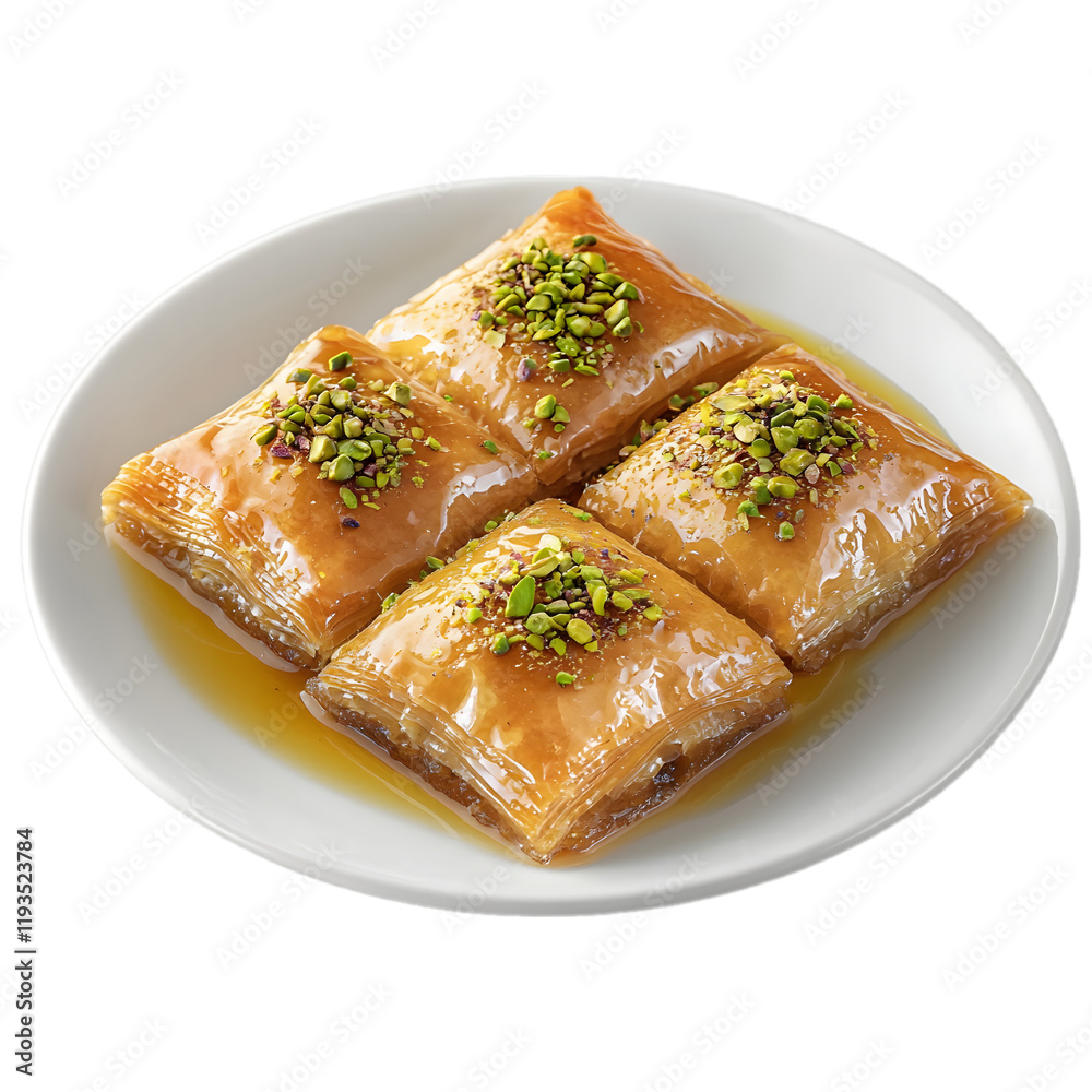 Baklava with golden flaky layers isolated die cut Baklava with golden flaky layers isolated die cut