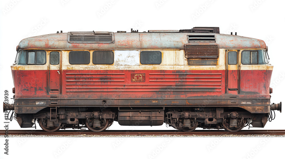 Obraz premium Railway railroad isolated on white background. locomotive train travel and transportation road journey, old metal metro tourism platform object.