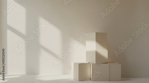 Wallpaper Mural Beige Boxes Arranged in a Minimalist Setting Torontodigital.ca