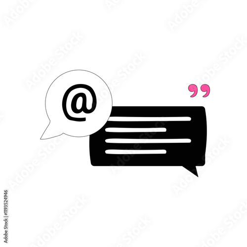 Chat Message With At Symbol In Flat Vector Illustration Symbolizing Online Communication, Social Interaction, And Messaging, Isolated On White Background.