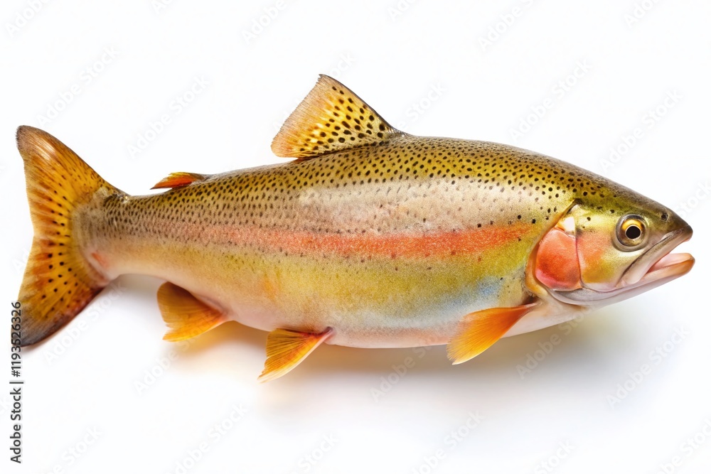 Isolated Golden Rainbow Trout, Minimalist Salmon Fish Photo, White Background, Shadow