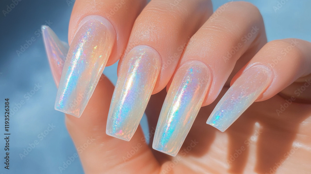Holographic Long Nails Shine Under Bright Lighting in Detail Holographic Long Nails Shine Under Bright Lighting in Detail