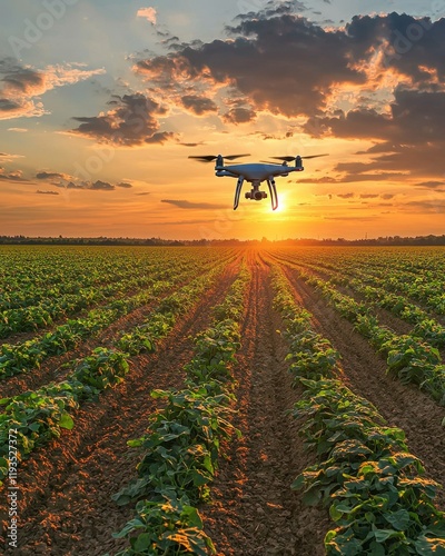 Utilizing drones and automated systems, a high-tech robot farmer manages large fields, revolutionizing contemporary agriculture through increased efficiency and sustainability photo