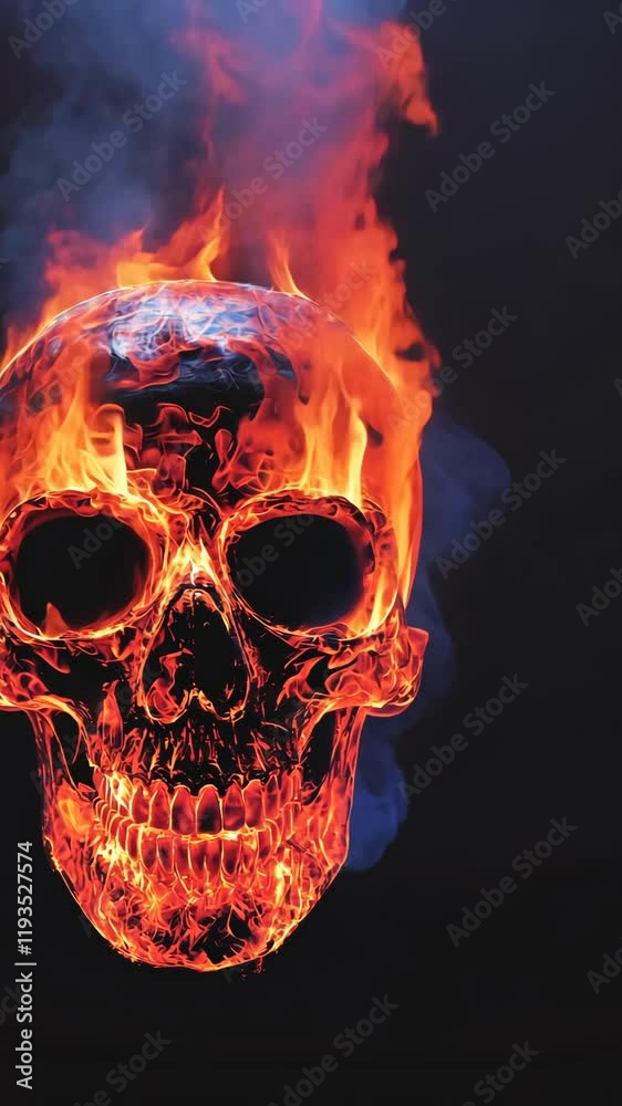 Flames engulf translucent skull in striking display of fire and smoke effects Flames engulf translucent skull in striking display of fire and smoke effects