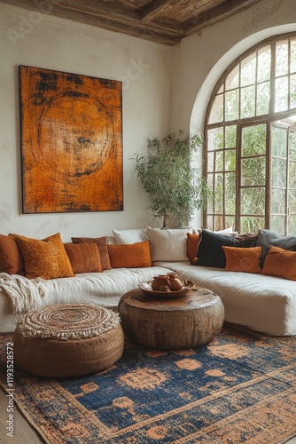 spacious living room in boho style