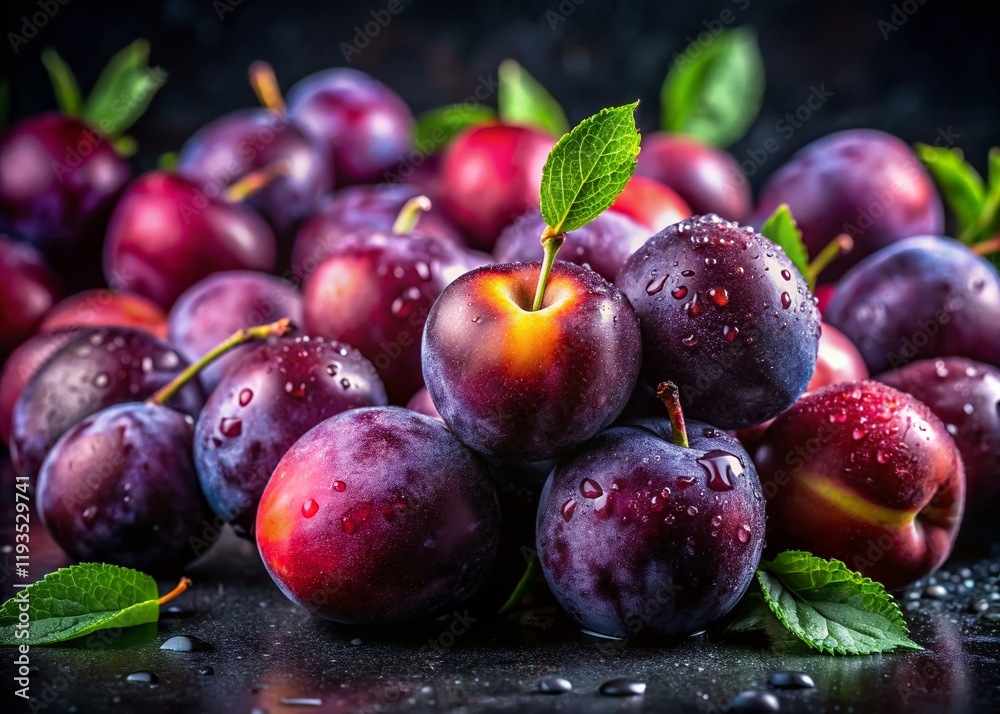 Juicy New Crop Plums in Low Light - Vibrant Still Life Photography Juicy New Crop Plums in Low Light - Vibrant Still Life Photography
