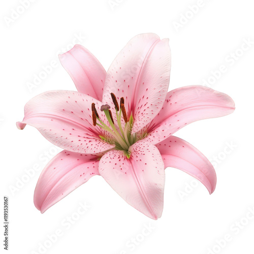 Beautiful pink lily flower blooming, isolated on transparent background, perfect for floral designs and projects