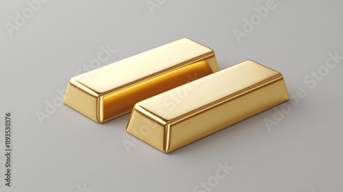 Two gold bars resting closely on a neutral surface, showcasing their gleaming texture and classic geometric design under soft lighting photo