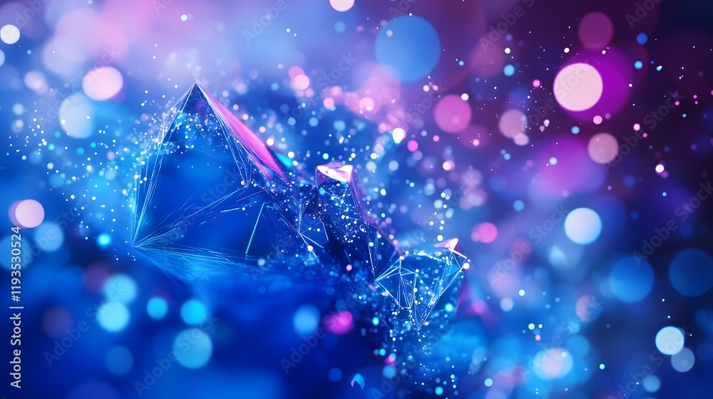 Abstract Blue Crystal Glowing With Particles and Lights Abstract Blue Crystal Glowing With Particles and Lights