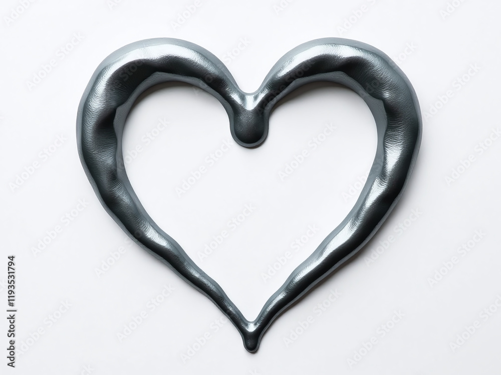 Image Of Gray Liquid Metal In The Shape Of A Heart On A White Background For Use As Copy Space. 00001 Image Of Gray Liquid Metal In The Shape Of A Heart On A White Background For Use As Copy Space. 00001
