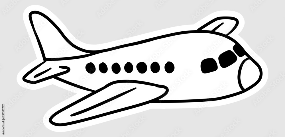 Obraz premium cute hand drawn airplane illustration in black line art stylesticker shape