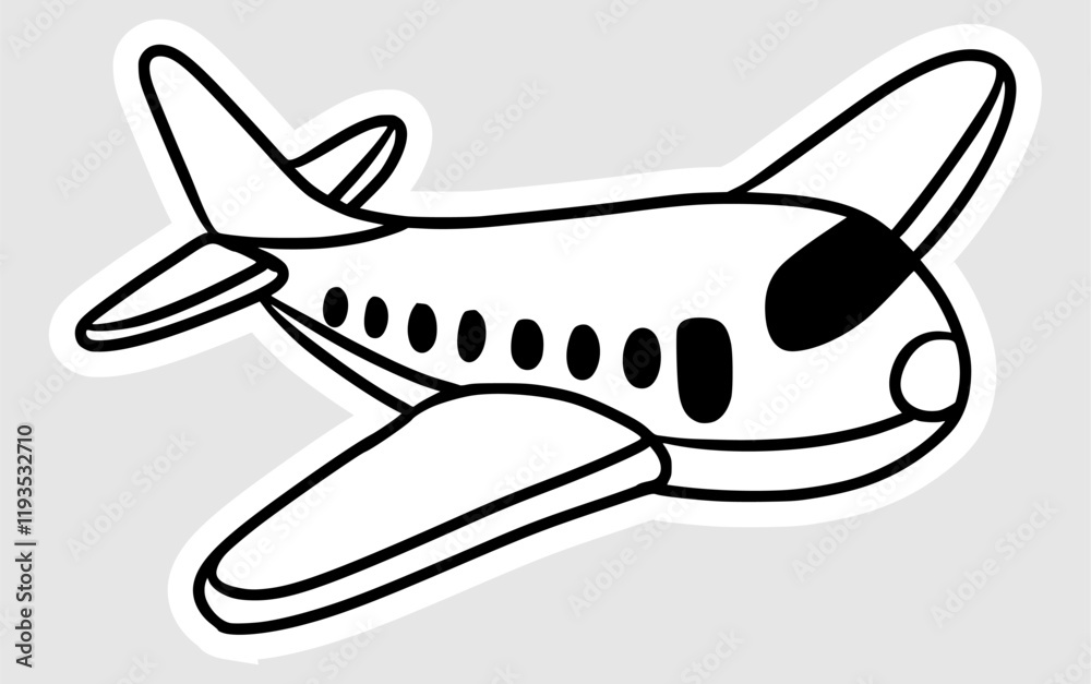 Obraz premium cute hand drawn airplane illustration in black line art stylesticker shape
