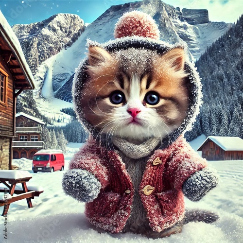 Wallpaper Mural Kitten in Winter Outfit Torontodigital.ca