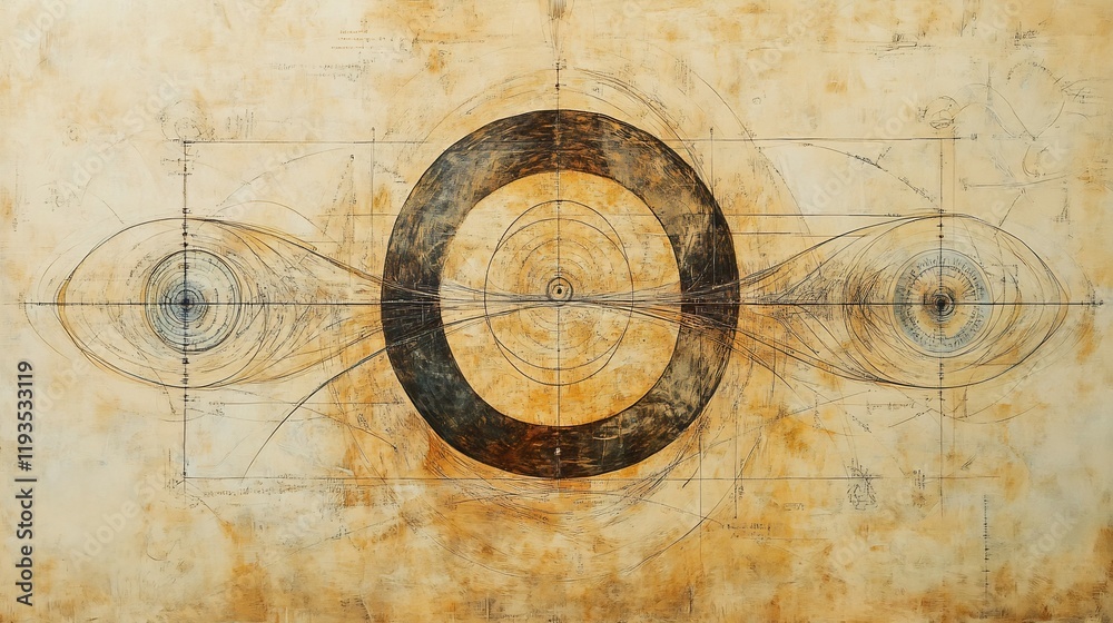Unity infinity visualized through cyclical time patterns and abstract diagrams exploring the interconnectedness of existence and thought Unity infinity visualized through cyclical time patterns and abstract diagrams exploring the interconnectedness of existence and thought
