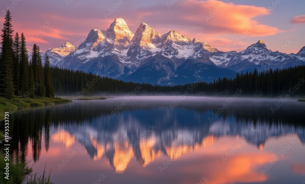 Majestic mountains reflected in serene lake Majestic mountains reflected in serene lake