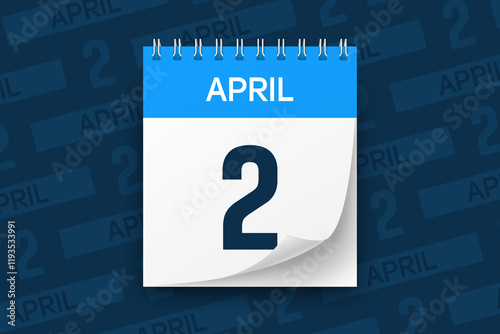 Calendar page with date April 2 vector illustration background