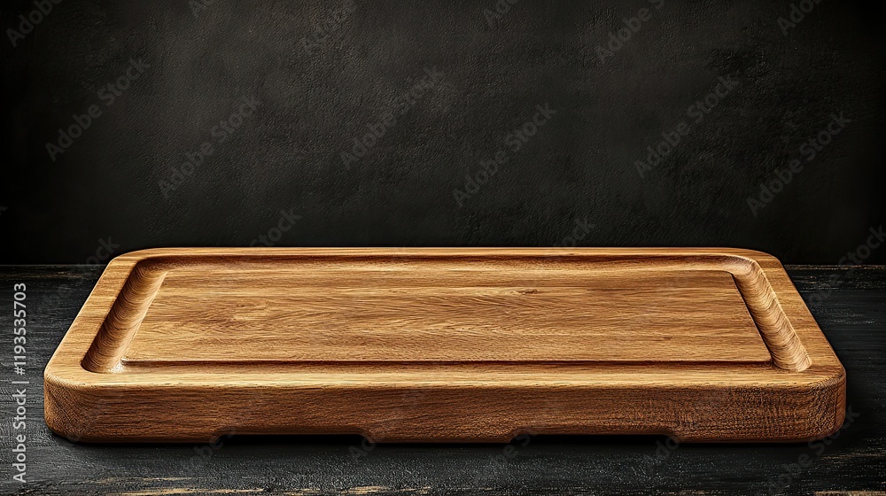 Fototapeta premium Large Rectangular Wooden Cutting Board on Dark Surface