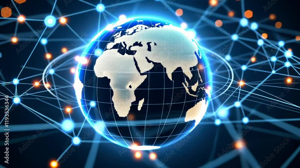 A glowing digital globe with interconnected networks symbolizing global communication A glowing digital globe with interconnected networks symbolizing global communication