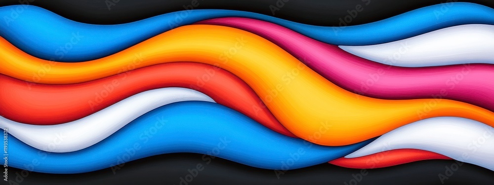 Vibrant abstract waves with bold colors flowing against a black background, creating a dynamic and artistic composition. Vibrant abstract waves with bold colors flowing against a black background, creating a dynamic and artistic composition.
