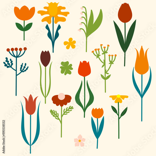 Various stylized flowers that look very much like geometric shapes. Vector illustration