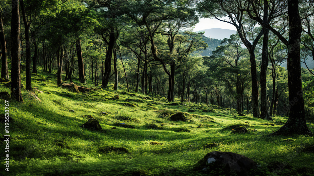 Serene Forest Landscape with Lush Green Moss