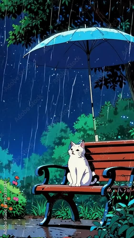 anime cat sitting under raining, lofi, rain, rainy, 4K resolution, lofi ...