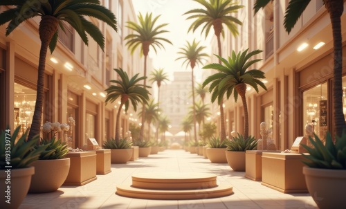 Wallpaper Mural Elegant outdoor shopping plaza with palm trees Torontodigital.ca
