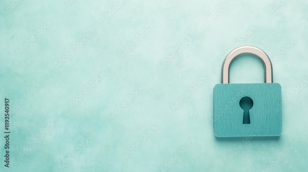 Fototapeta premium Secure Your Digital World: Emphasizing the Importance of Endpoint Security in Modern Cyber Defense with a Teal Lock Symbolizing Protection and Safety in Technology and Data Privacy